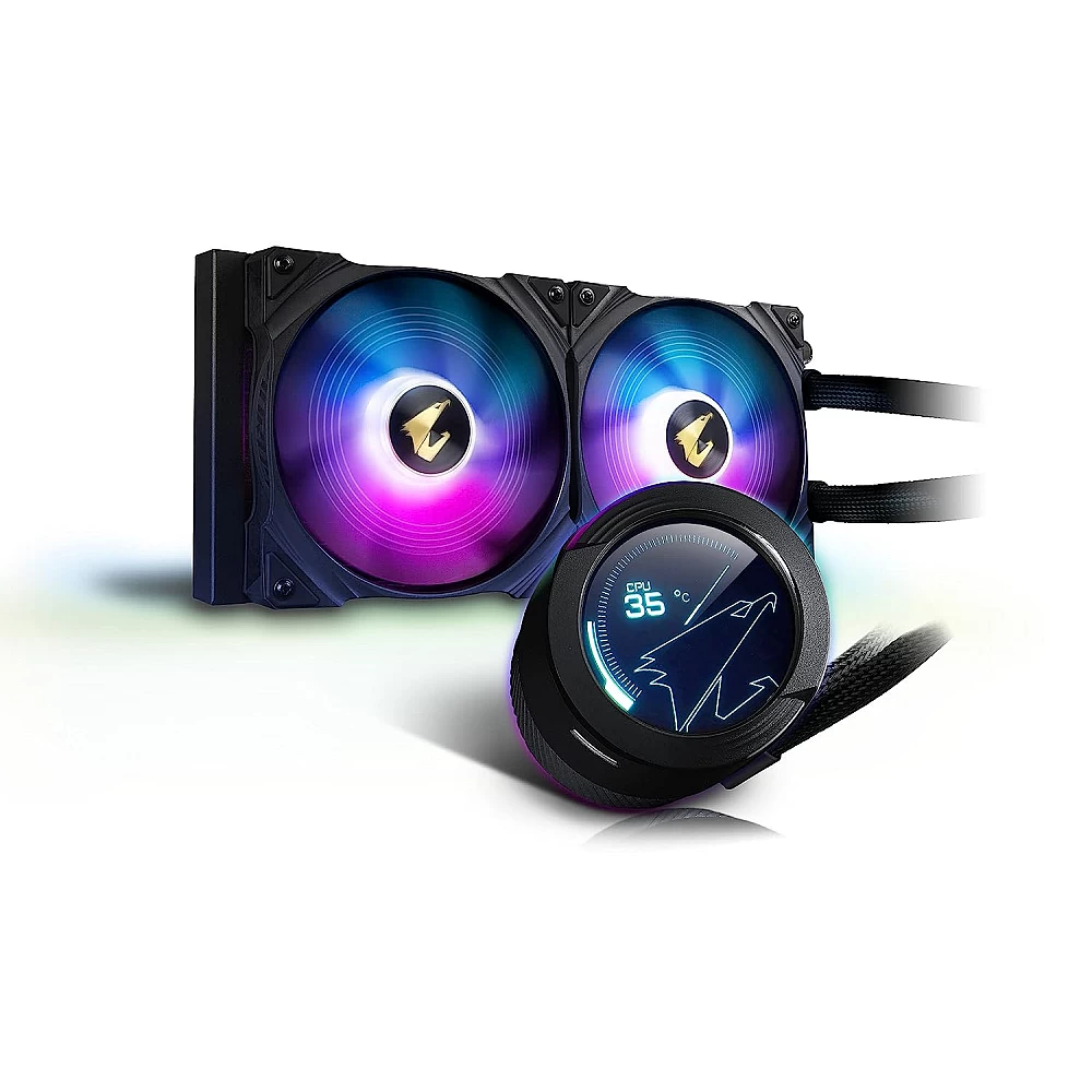 AORUS WATERFORCE X 280 AIO Liquid CPU Cooler, Rotatable Circular LCD Display with Micro SD Support, 280mm Radiator with 2x140mm Low Noise ARGB Fans, Compatible with Intel LGA1700