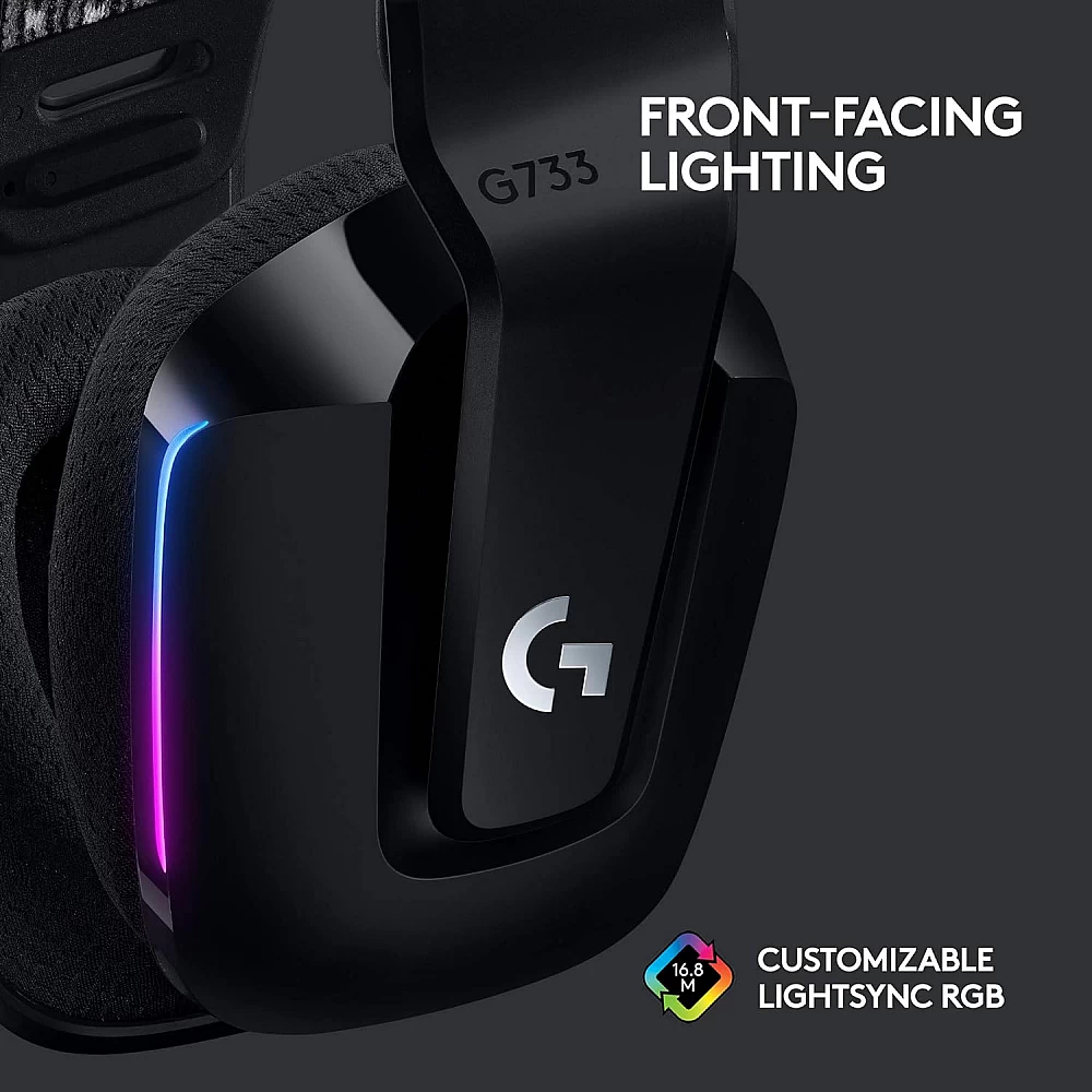 Logitech G733 Lightspeed Wireless Gaming Headset with Suspension Over Ear Headband/ LIGHTSYNC RGB/ Blue VO!CE mic Technology and PRO-G Audio Drivers (Black) - Image 4