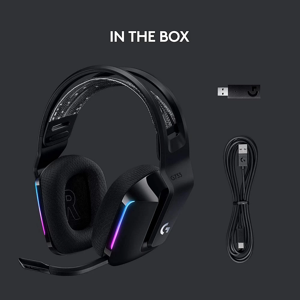 Logitech G733 Lightspeed Wireless Gaming Headset with Suspension Over Ear Headband/ LIGHTSYNC RGB/ Blue VO!CE mic Technology and PRO-G Audio Drivers (Black) - Image 6