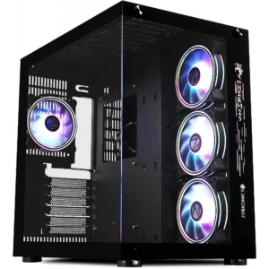 Zebronics ZEB-948B Hermes Premium Gaming Chassis/ Supports ATX/ Micro ATX Motherboard/ Cubical Dual Chamber Design/ RGB Sync/ AIO Cooler/ Dual Halo Ring RGB LED Fan/ Wrap-Around Tempered Glass Panel (Black)